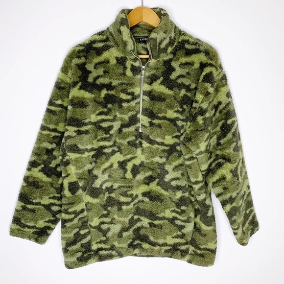 Express Jackets & Blazers - Express 1/2 Zip Camo Sherpa Pullover Jacket Small